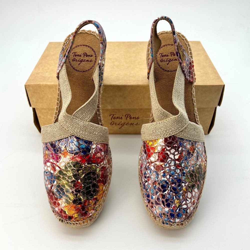Wedge Espadrille Sandals Toni Pons Telva Womens Sz 7.5 Colorful Floral Print NEW - Picture 3 of 7